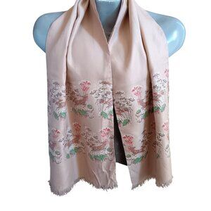 Vintage Men's Scarf 1940's Rayon Fringed Beau Brummel Petit Point Stag Deer 52"